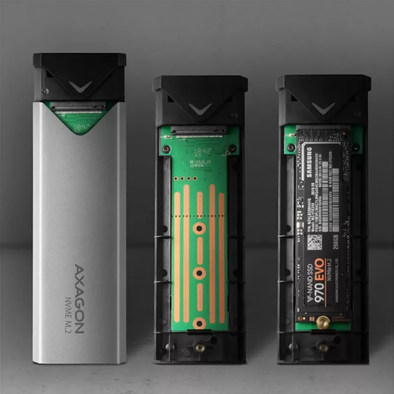 Axagon EEM2-UG2 Zewnętrzna metalowa obudowa USB-C 10Gbps dla dysków M.2 NVMe SSD. Srebrny