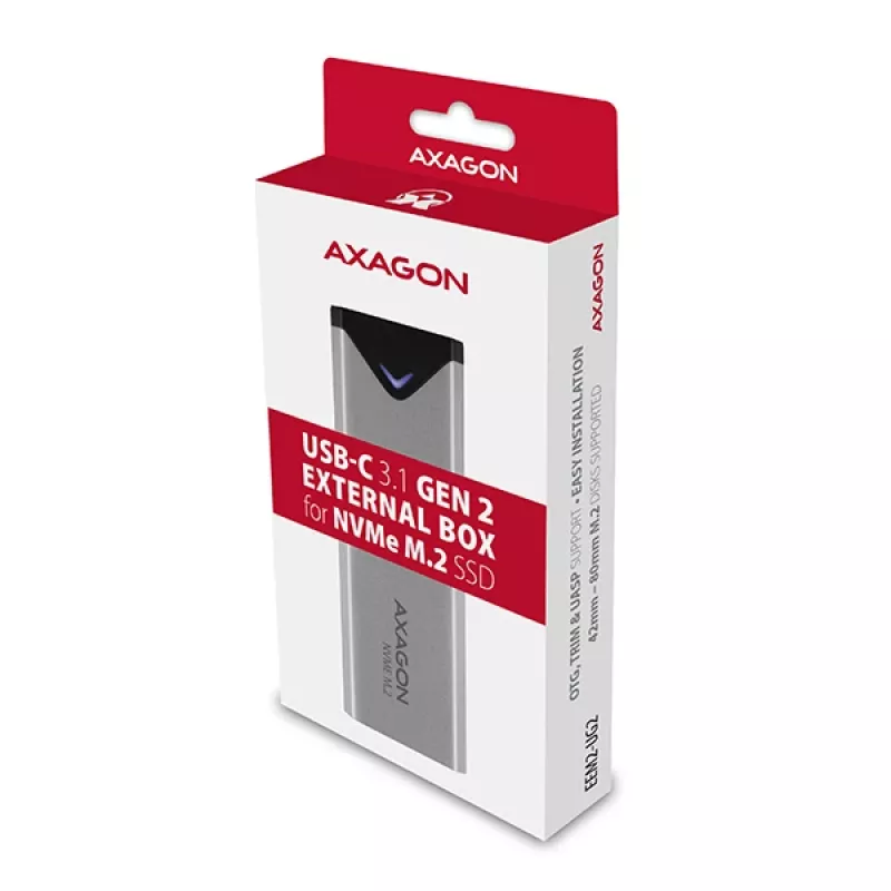 Axagon EEM2-UG2 Zewnętrzna metalowa obudowa USB-C 10Gbps dla dysków M.2 NVMe SSD. Srebrny