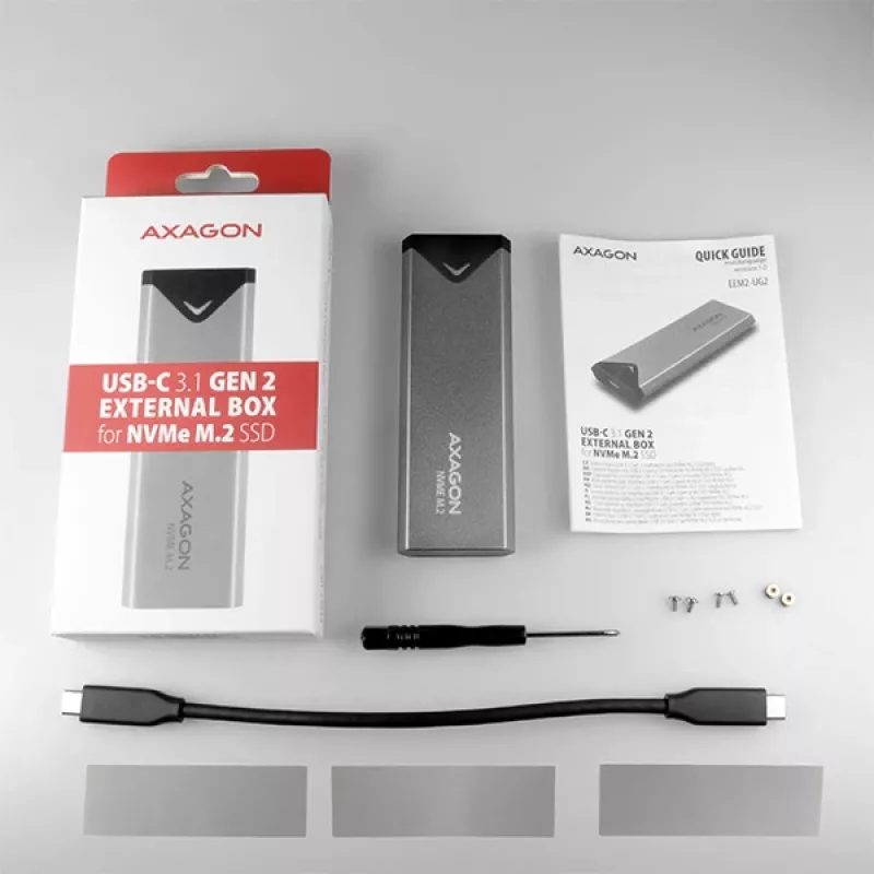 Axagon EEM2-UG2 Zewnętrzna metalowa obudowa USB-C 10Gbps dla dysków M.2 NVMe SSD. Srebrny