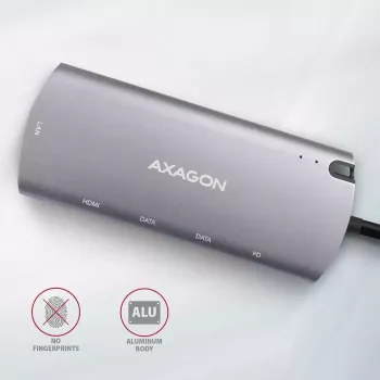 Koncentrator Axagon HMC-6M2 USB 3.2 Gen 1, 2x USB-A, HDMI, RJ-45, SATA M.2, PD 100W, kabel USB-C