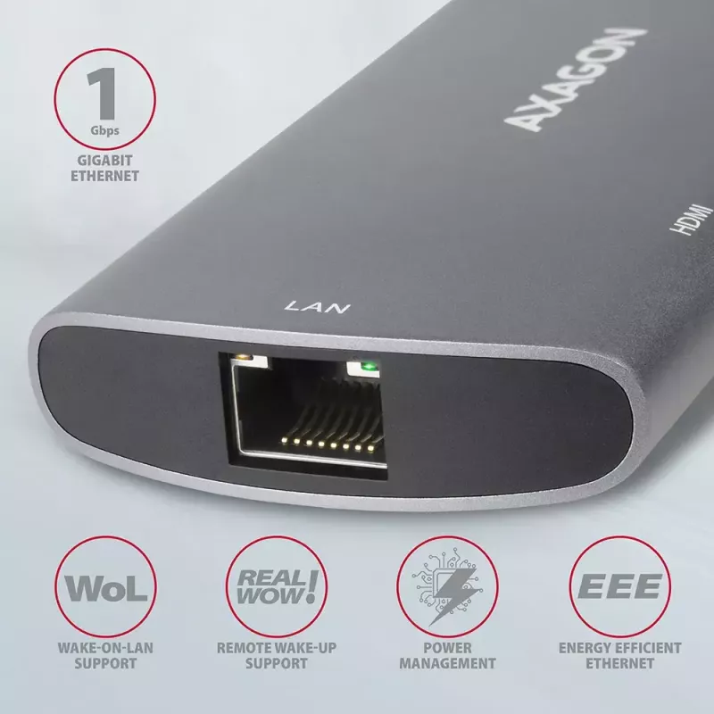 Koncentrator Axagon HMC-6M2 USB 3.2 Gen 1, 2x USB-A, HDMI, RJ-45, SATA M.2, PD 100W, kabel USB-C