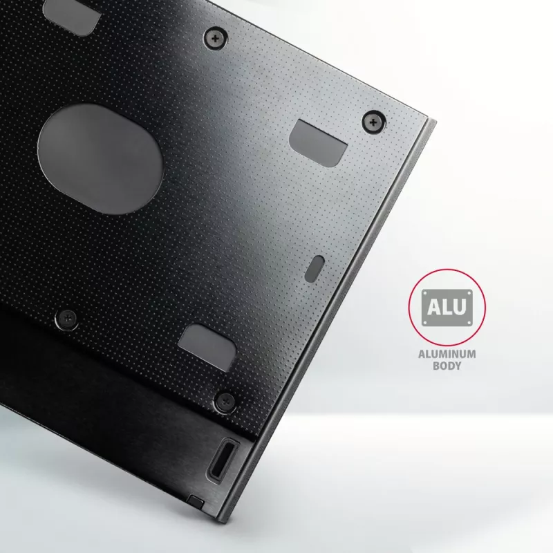 Axagon RSS-CD09 2.5 inch SSD/HDD kieszeń do slotu DVD 9.5 mm LED ALU interfejsy/karty adapter Wewnętrzny SATA