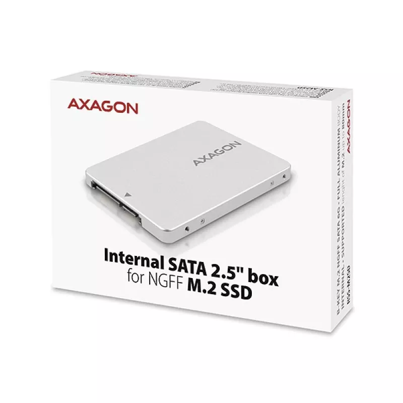 Axagon RSS-M2SD SATA - M.2 SATA SSD, wewnętrzna aluminiowa obudowa 2,5 cala, srebrny