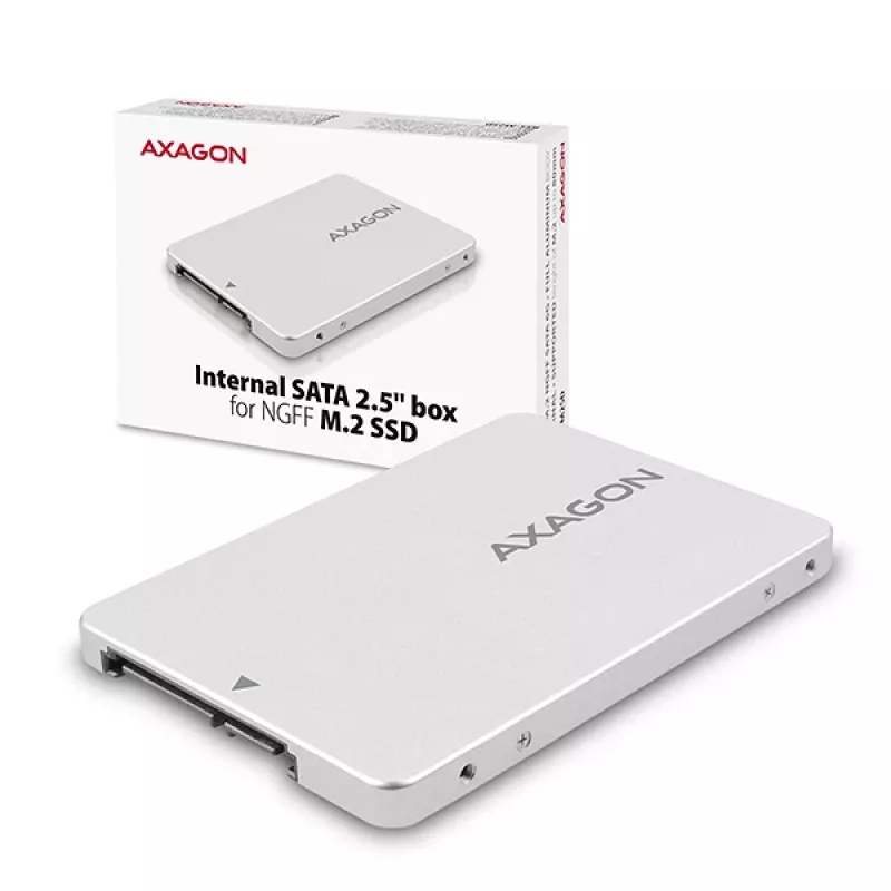 Axagon RSS-M2SD SATA - M.2 SATA SSD, wewnętrzna aluminiowa obudowa 2,5 cala, srebrny