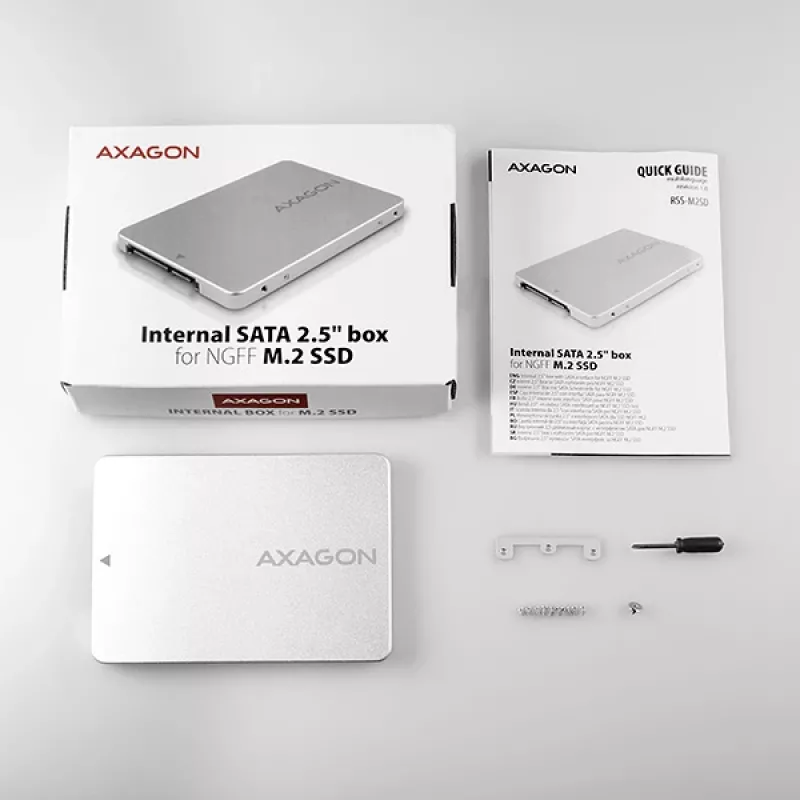Axagon RSS-M2SD SATA - M.2 SATA SSD, wewnętrzna aluminiowa obudowa 2,5 cala, srebrny