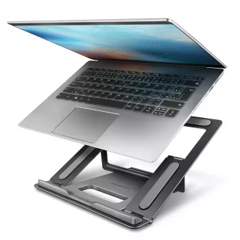 Axagon STND-L aluminiowa podstawka pod laptopy o przekątnej 10-17,3 cala. Osiem pozycji regulacji wysokości i kąta. Wersja szara.