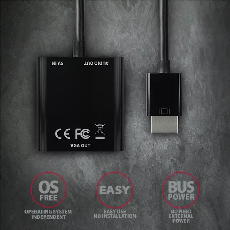 Adapter Axagon RVH-VGAN HDMI -> VGA FullHD, 1920x1200, audio OUT, power IN