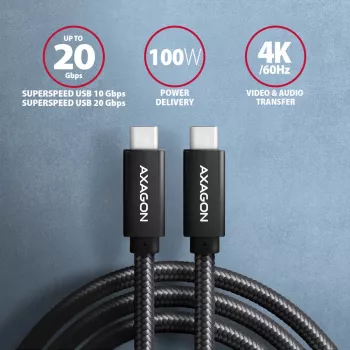 Axagon BUCM32-CM10AB SPEED+ USB-C USB 20Gbps/100W kabel 1 m