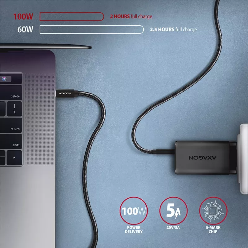 Axagon BUCM32-CM10AB SPEED+ USB-C USB 20Gbps/100W kabel 1 m