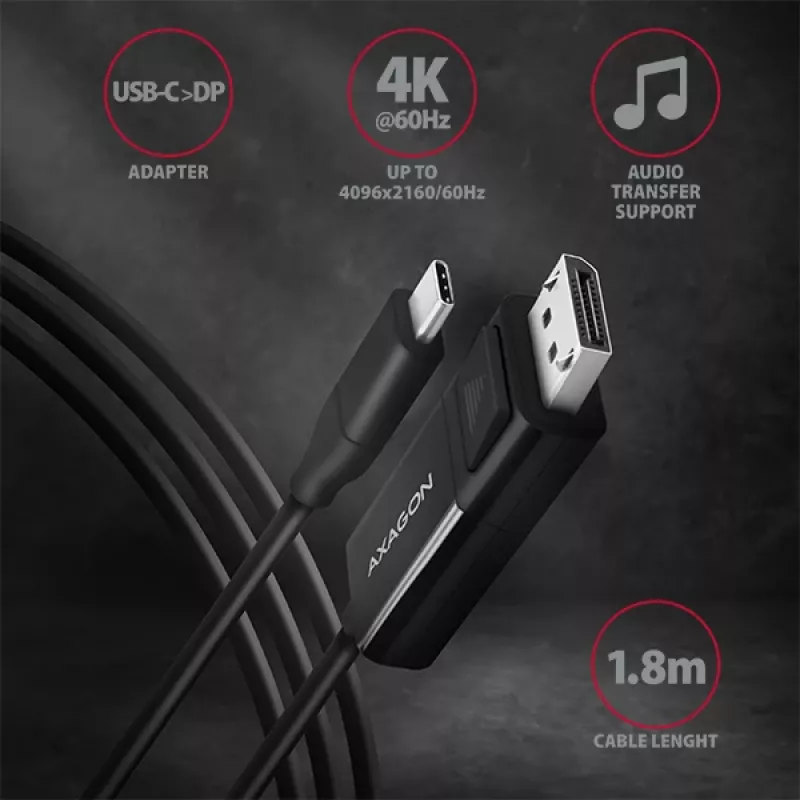 Kabel Axagon RVC-DPC USB-C -> DisplayPort 1,8 m 4K/60Hz