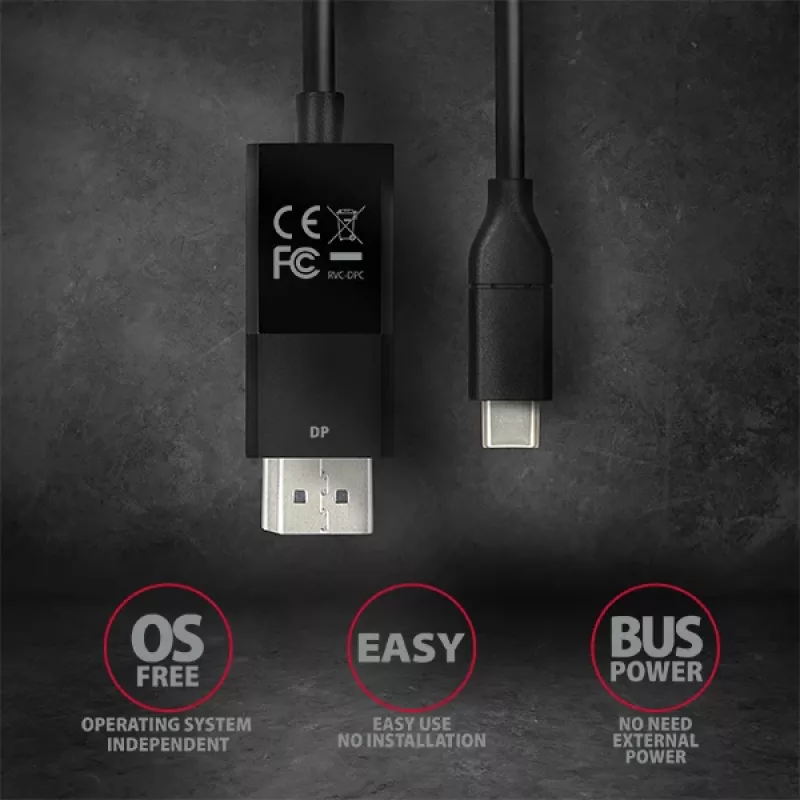 Kabel Axagon RVC-DPC USB-C -> DisplayPort 1,8 m 4K/60Hz