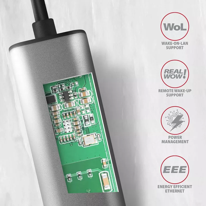 Adapter sieciowy 2.5 Gigabit Ethernet AXAGON ADE-25R — USB Type-C, 10/100/1000/2500 Mbit, 5000 Mbit/s, aluminium, szary