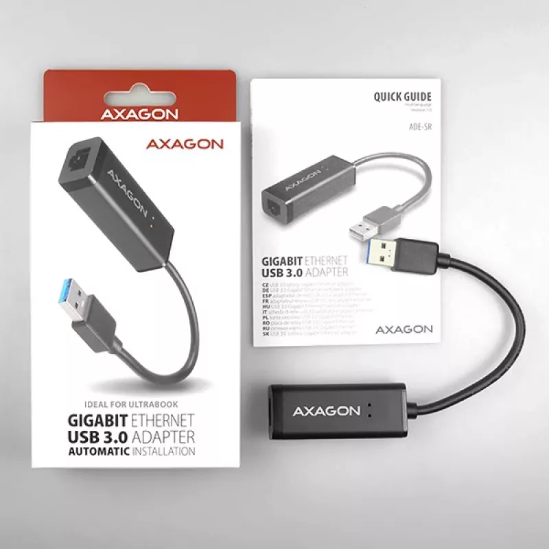 Adapter Axagon ADE-SR USB-A Gigabit Ethernet, przewodowy, USB, Ethernet, 1000 Mbit/s, czarny