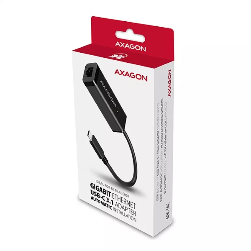 Adapter sieciowy Axagon ADE-SRC USB-C Gigabit Ethernet, przewodowy, USB Type-C, Ethernet, 1000 Mbit/s, czarny