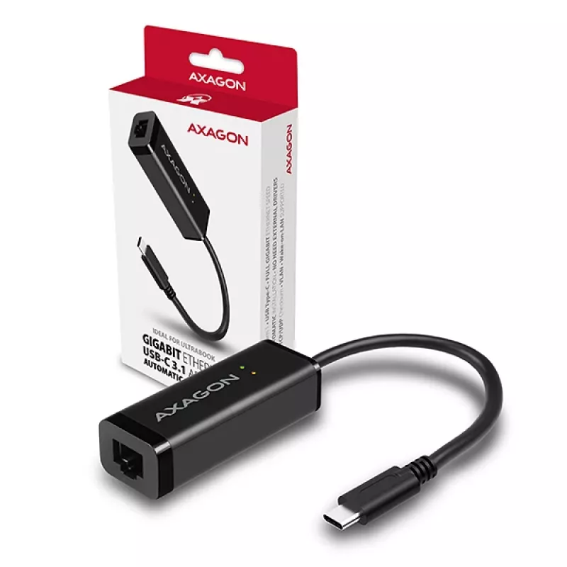 Adapter sieciowy Axagon ADE-SRC USB-C Gigabit Ethernet, przewodowy, USB Type-C, Ethernet, 1000 Mbit/s, czarny