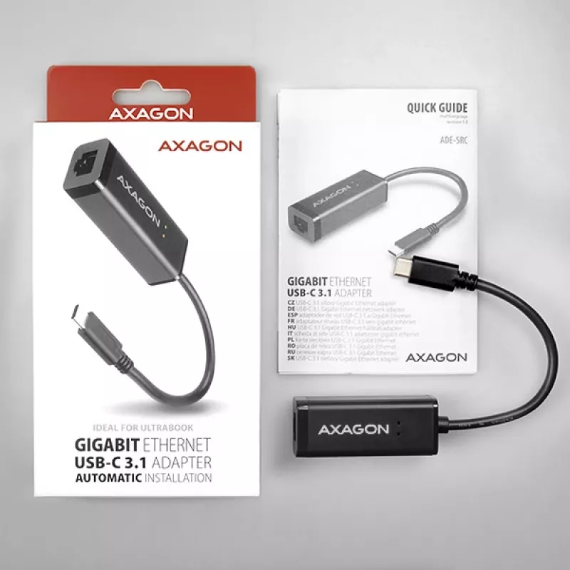 Adapter sieciowy Axagon ADE-SRC USB-C Gigabit Ethernet, przewodowy, USB Type-C, Ethernet, 1000 Mbit/s, czarny