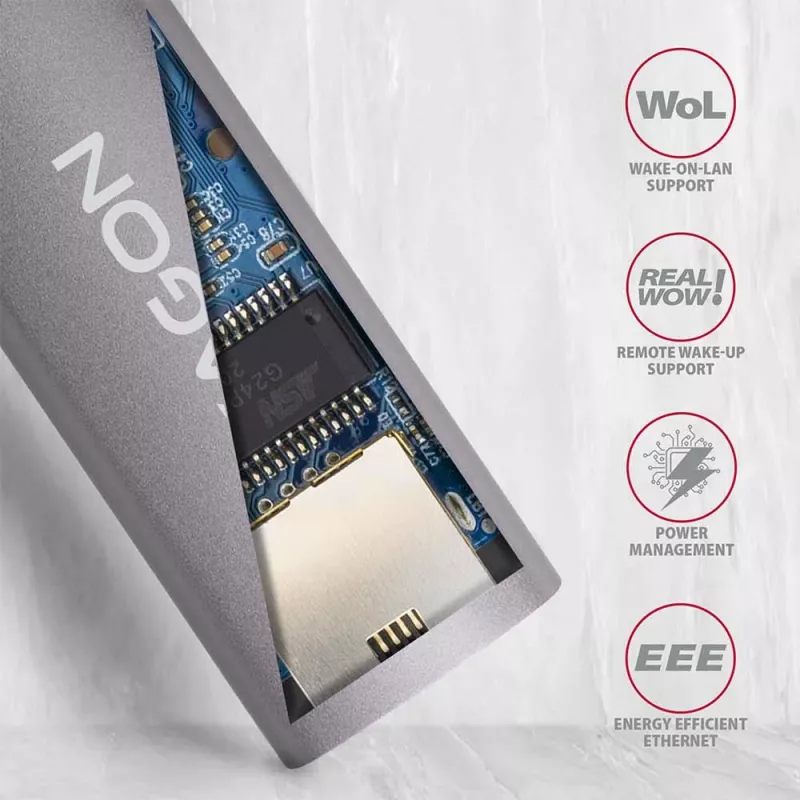 AXAGON USB 3.2 Gen 1 Type-A do Gigabit Ethernet adapter ADE-TR — 10/100/1000 Mbps, metal tytan szary, 5000 Mbit/s