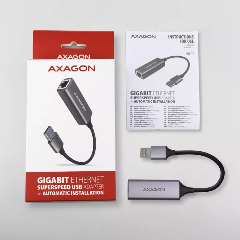 AXAGON USB 3.2 Gen 1 Type-A do Gigabit Ethernet adapter ADE-TR — 10/100/1000 Mbps, metal tytan szary, 5000 Mbit/s