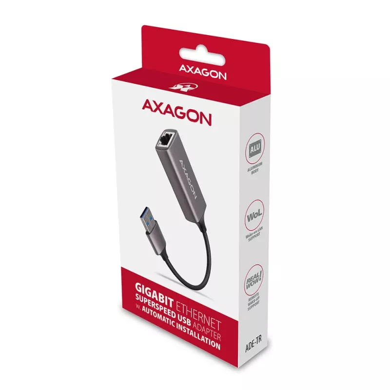 AXAGON USB 3.2 Gen 1 Type-A do Gigabit Ethernet adapter ADE-TR — 10/100/1000 Mbps, metal tytan szary, 5000 Mbit/s