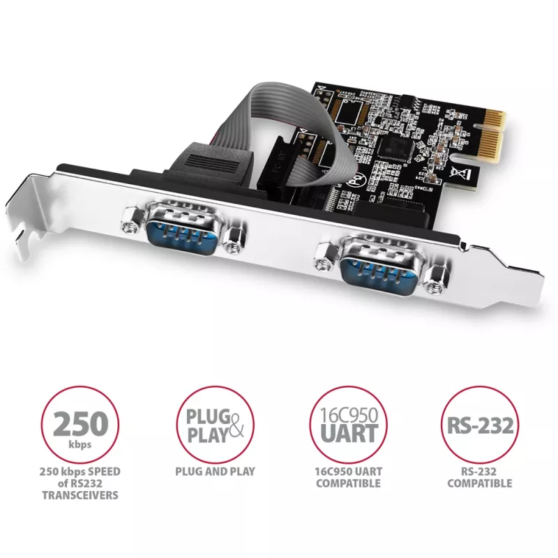 Axagon PCEA-S2N PCIe - adapter 2x port szeregowy 250 kbps ze SP i LP