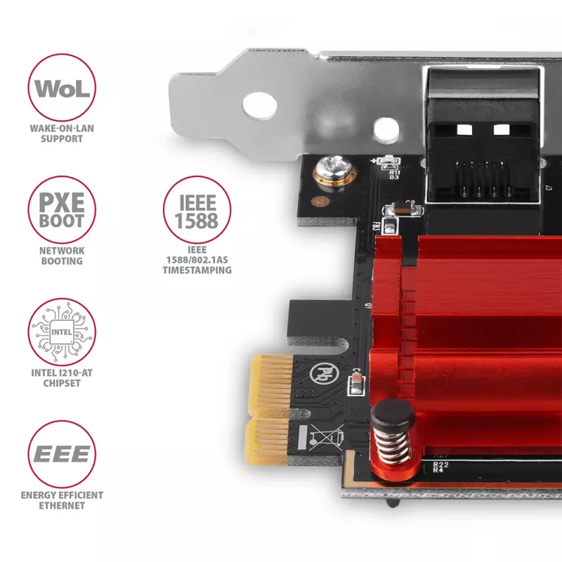 Wewnętrzna karta sieciowa AXAGON PCEE-GIX — PCI Express, Ethernet, 5000 Mbit/s, IEEE 802.3/802.3ab/802.3u