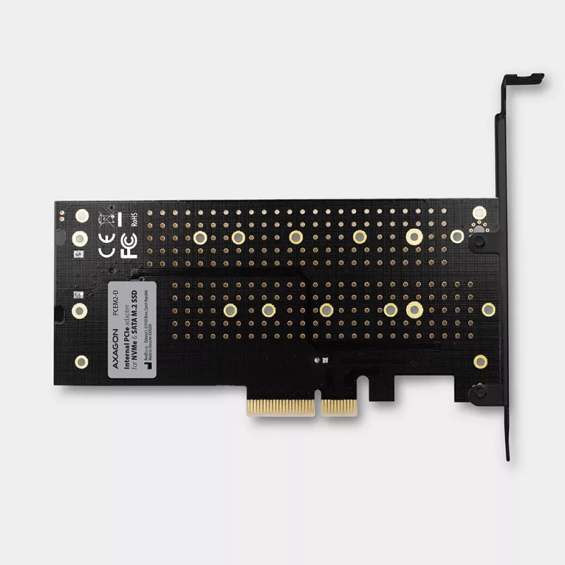 Axagon PCEM2-D PCIe x4 - adapter na dwa dyski M.2 NVMe M-key + SATA B-key z zaślepkami SP i LP