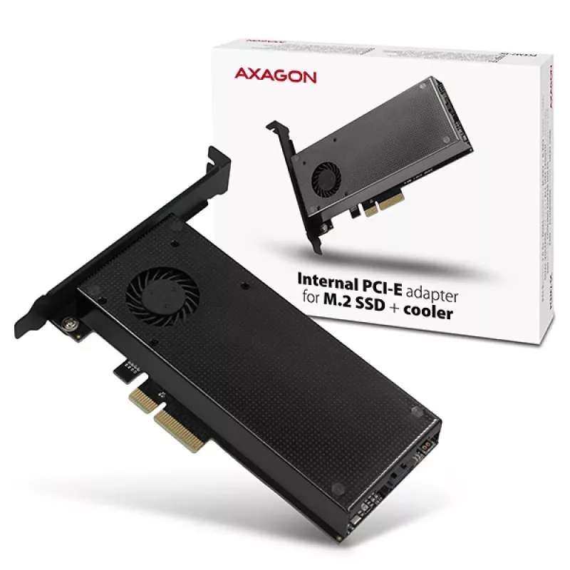 Axagon PCEM2-DC PCIe x4 - adapter na slot M.2 NVMe M-key + SATA B-key z chłodzeniem, SP i LP