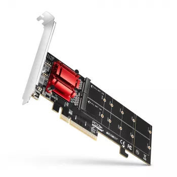 Axagon PCEM2-ND PCIe x8 - adapter z dwoma slotami M.2 NVMe M-key, RAID, przełącznik danych, z wspornikiem standardowym i niskoprofilowym