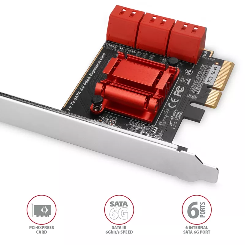 Karta interfejsowa AXAGON PCES-SA6 — PCIe do SATA (ASM1166), 6 Gbit/s, full-height/low-profile, wewnętrzna