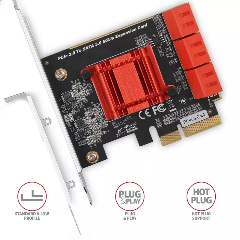 Karta interfejsowa AXAGON PCES-SA6 — PCIe do SATA (ASM1166), 6 Gbit/s, full-height/low-profile, wewnętrzna