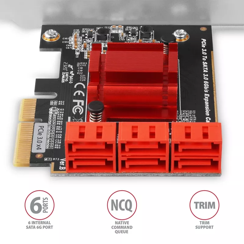 Karta interfejsowa AXAGON PCES-SA6 — PCIe do SATA (ASM1166), 6 Gbit/s, full-height/low-profile, wewnętrzna