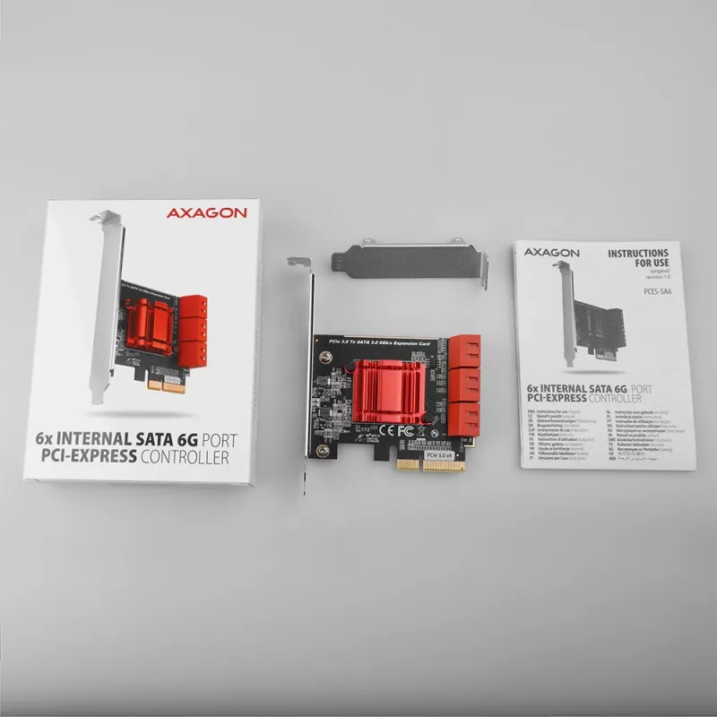 Karta interfejsowa AXAGON PCES-SA6 — PCIe do SATA (ASM1166), 6 Gbit/s, full-height/low-profile, wewnętrzna