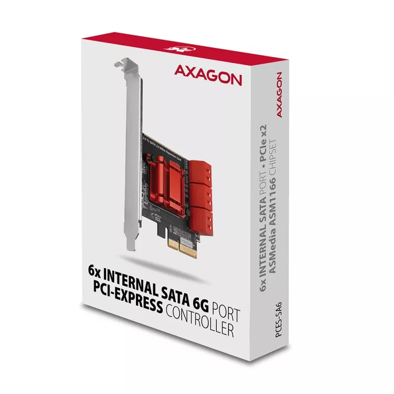 Karta interfejsowa AXAGON PCES-SA6 — PCIe do SATA (ASM1166), 6 Gbit/s, full-height/low-profile, wewnętrzna