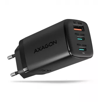 Ładowarka ścienna GaN Axagon ACU-DPQ65 65W, 3 porty (USB-A + podwójny USB-C), PD3.0/QC4+/PPS/Apple