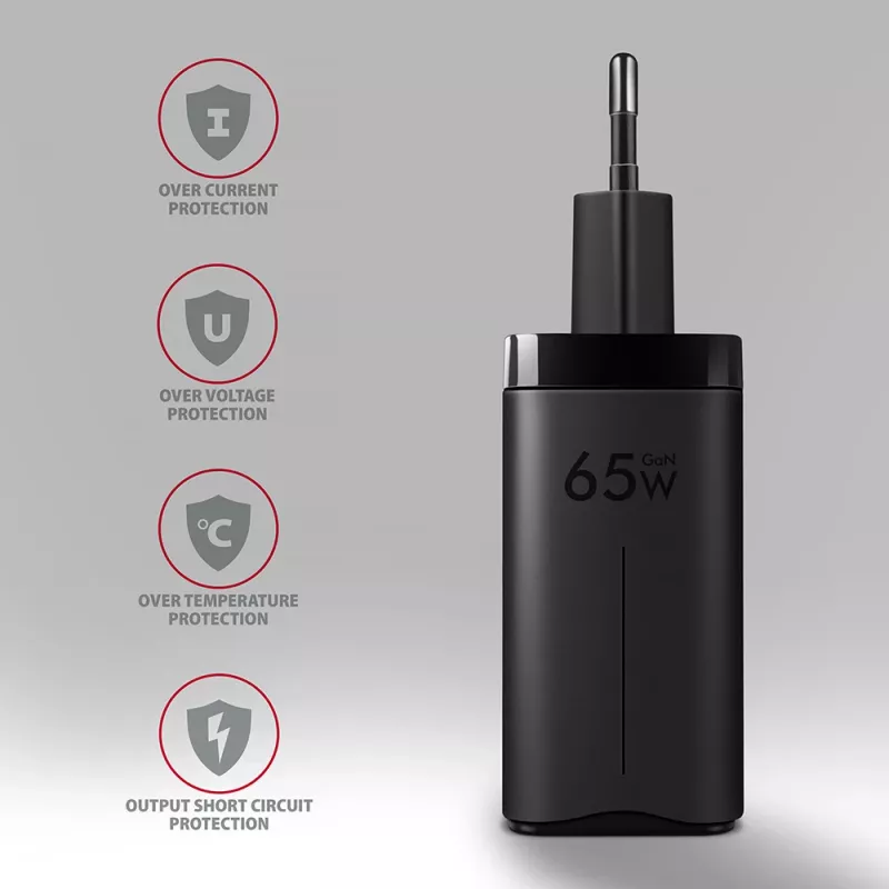 Ładowarka ścienna GaN Axagon ACU-DPQ65 65W, 3 porty (USB-A + podwójny USB-C), PD3.0/QC4+/PPS/Apple