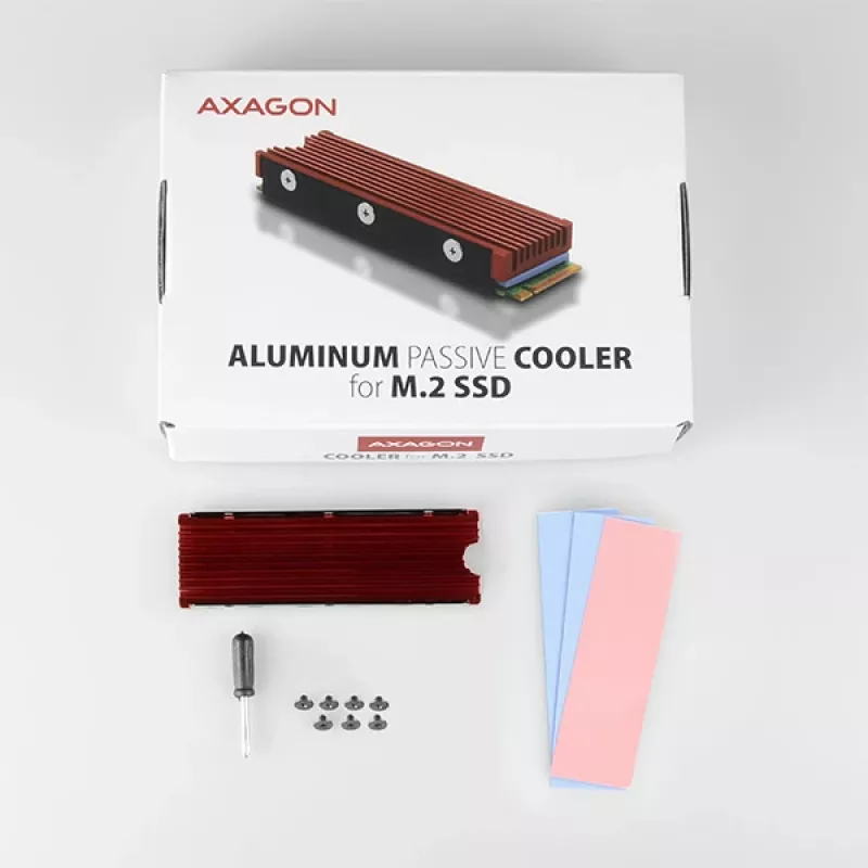 Axagon CRL-M2 Pasywne aluminiowe chłodzenie dla wszystkich dysków SSD M.2, rozmiar 2280, wysokość 12 mm.