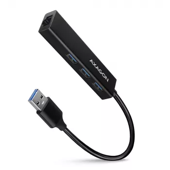 Axagon HMA-GL3A Multiport-Hub USB 3.0 Typ A Gbit-LAN 3x USB-A microSD Przewodowy USB 3.2 Gen 1 (3.1 Gen 1) Type-A Czarny