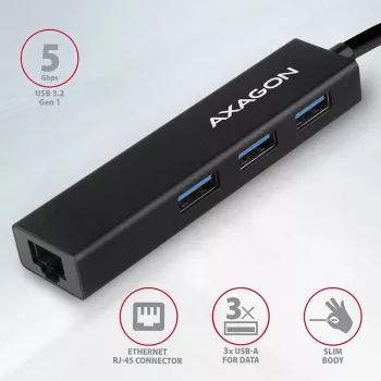 Axagon HMA-GL3A Multiport-Hub USB 3.0 Typ A Gbit-LAN 3x USB-A microSD Przewodowy USB 3.2 Gen 1 (3.1 Gen 1) Type-A Czarny