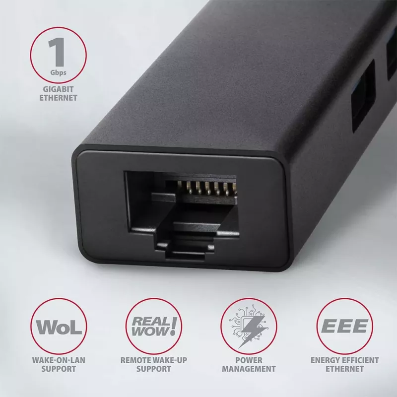 Axagon HMA-GL3A Multiport-Hub USB 3.0 Typ A Gbit-LAN 3x USB-A microSD Przewodowy USB 3.2 Gen 1 (3.1 Gen 1) Type-A Czarny