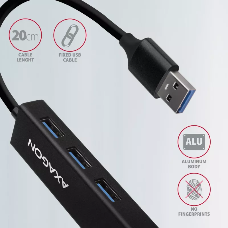Axagon HMA-GL3A Multiport-Hub USB 3.0 Typ A Gbit-LAN 3x USB-A microSD Przewodowy USB 3.2 Gen 1 (3.1 Gen 1) Type-A Czarny