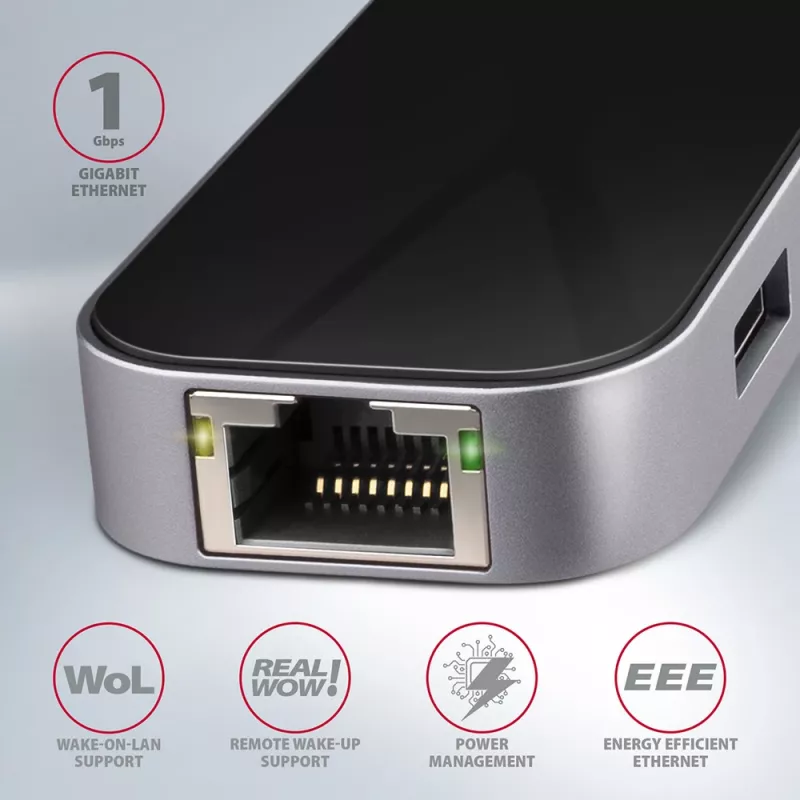 Axagon HMC-6GL Hub USB 3.2 Gen 1, 3x USB-A, HDMI 4K/30Hz, RJ-45, PD 100W, kabel USB-C 20 cm