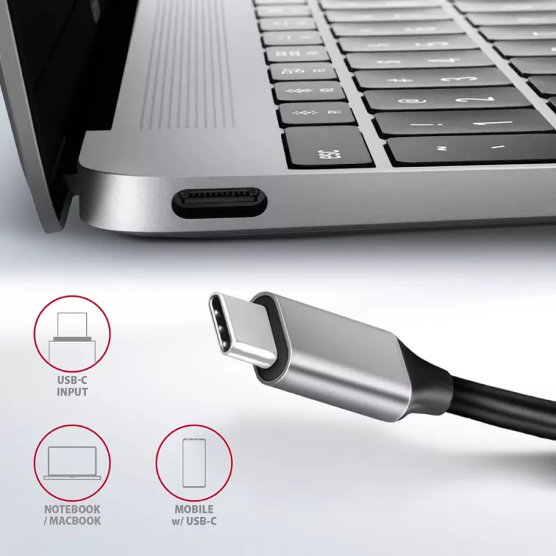 Axagon HMC-6GL Hub USB 3.2 Gen 1, 3x USB-A, HDMI 4K/30Hz, RJ-45, PD 100W, kabel USB-C 20 cm