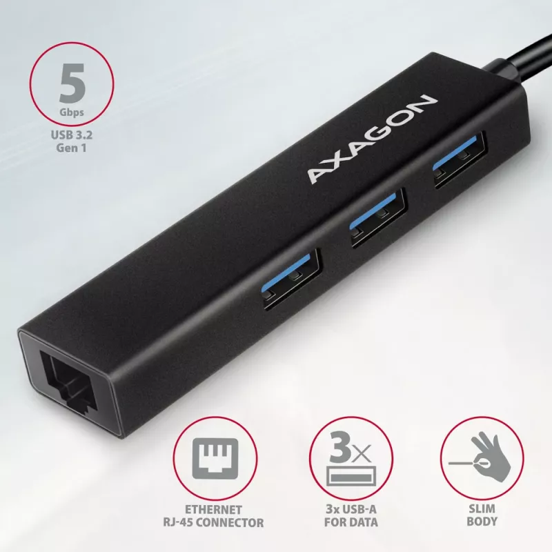 Hub USB-C Axagon HMC-GL3A 3x USB-A Gbit-LAN Czarny