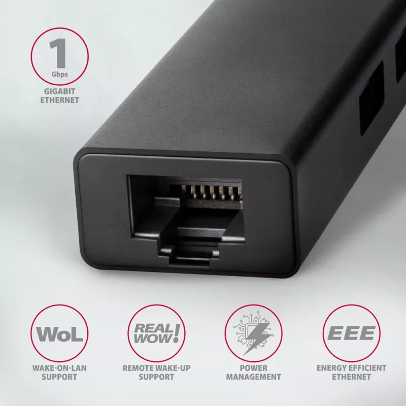 Hub USB-C Axagon HMC-GL3A 3x USB-A Gbit-LAN Czarny