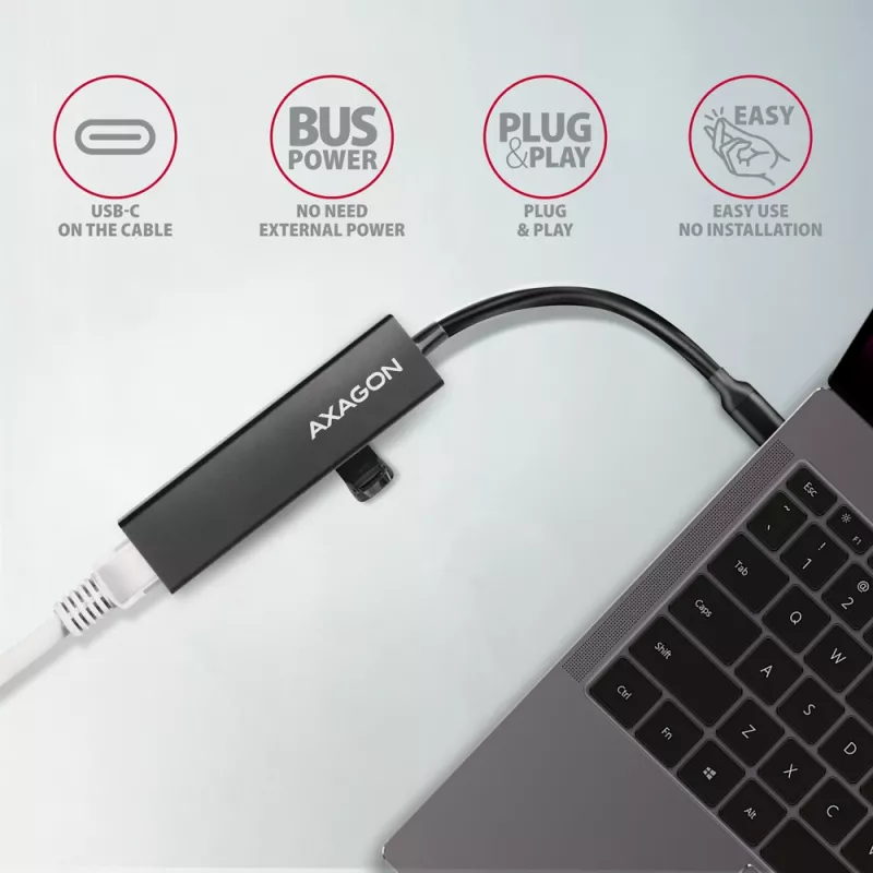 Hub USB-C Axagon HMC-GL3A 3x USB-A Gbit-LAN Czarny