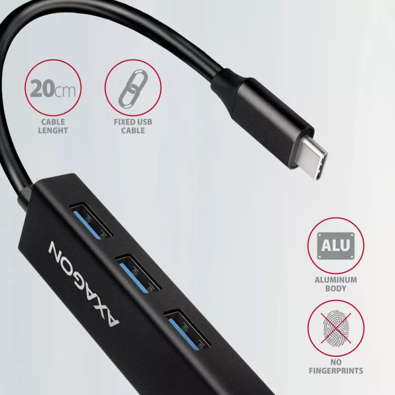 Hub USB-C Axagon HMC-GL3A 3x USB-A Gbit-LAN Czarny
