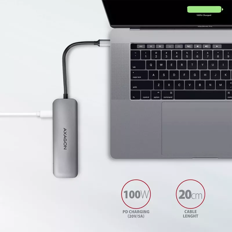 Hub Axagon HMC-5 USB 3.2 Gen 1, 2x USB-A, HDMI, SD/microSD, PD 100W, kabel USB-C 20 cm