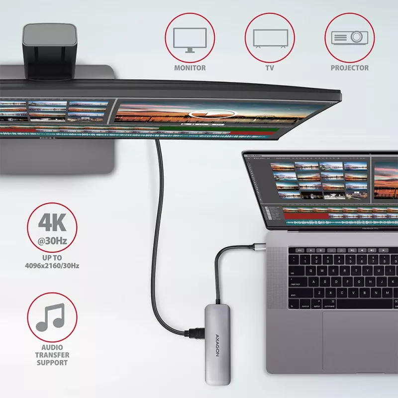 Hub Axagon HMC-5 USB 3.2 Gen 1, 2x USB-A, HDMI, SD/microSD, PD 100W, kabel USB-C 20 cm