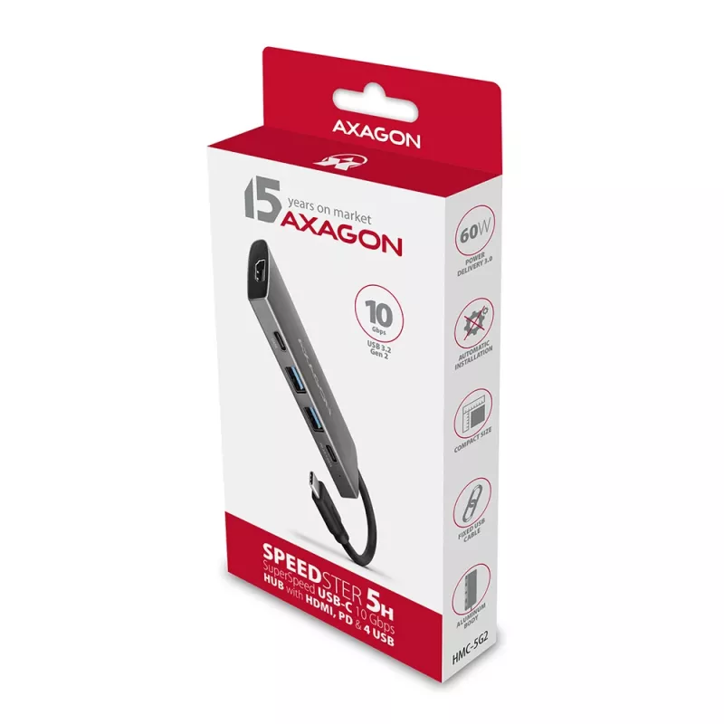 Axagon HMC-5G2 SPEEDSTER hub USB-C 5 w 1, 2x USB-A, 2x USB-C, HDMI, PD 60 W