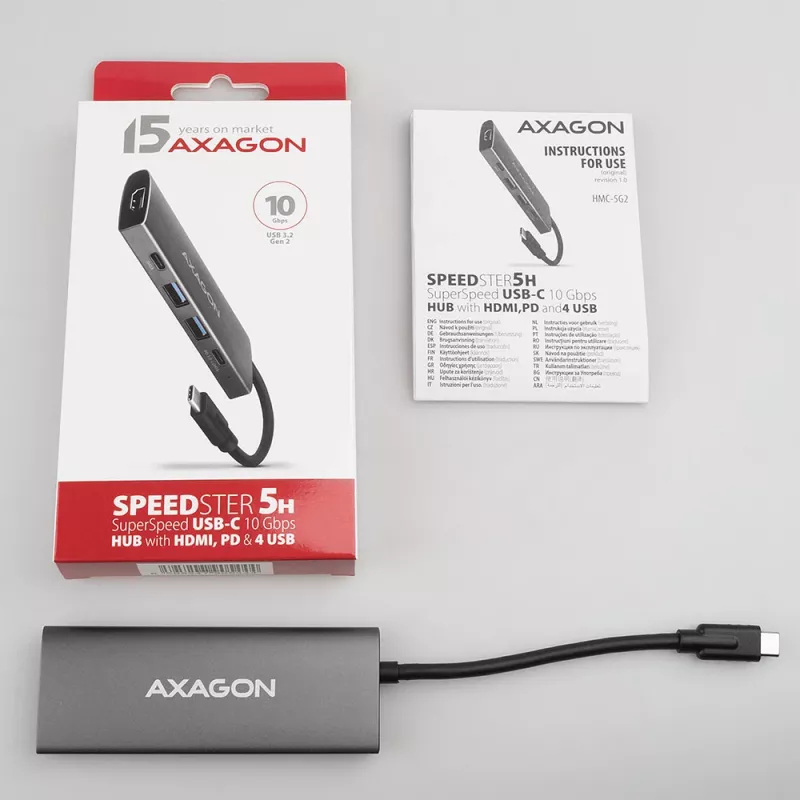 Axagon HMC-5G2 SPEEDSTER hub USB-C 5 w 1, 2x USB-A, 2x USB-C, HDMI, PD 60 W